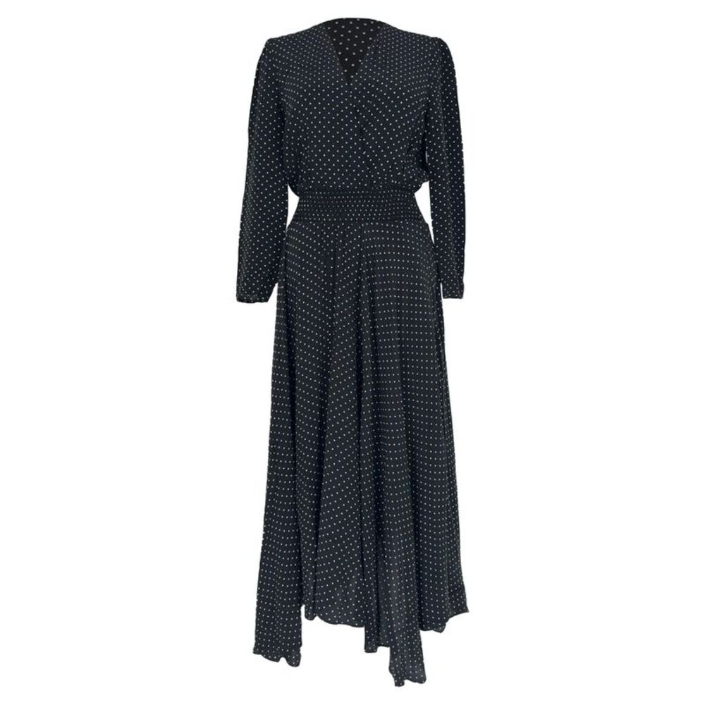 Maje Polka Dot V-Neck Midi Dress in Black Viscose